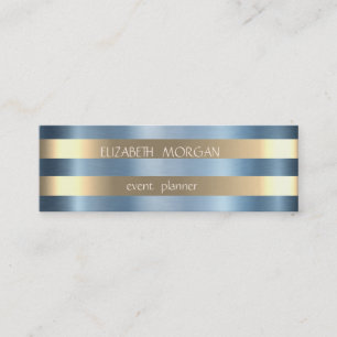 Elegant Stylish Modern Gold Striped,Blue Metallic Mini Business Card