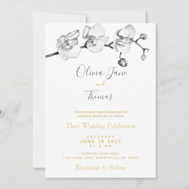 Elegant Stylish Modern Simple Floral Botanical B&W Invitation (Front)