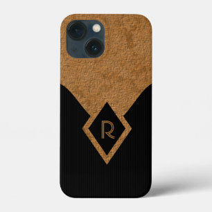 Elegant Stylish Monogram Black Tan Classy Tough iPhone 13 Mini Case