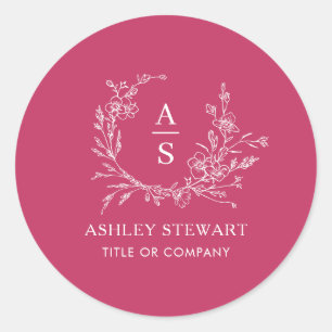 Elegant Stylish Monogram Logo Modern Hot Pink Classic Round Sticker