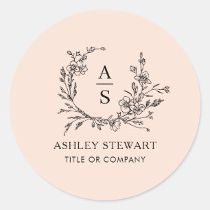 Elegant Stylish Monogram Logo Modern Soft Peach Classic Round Sticker