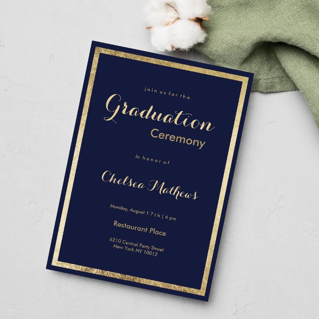 Elegant stylish navy blue faux gold Graduation Invitation (Elegant stylish navy blue faux gold Graduation Invitation )