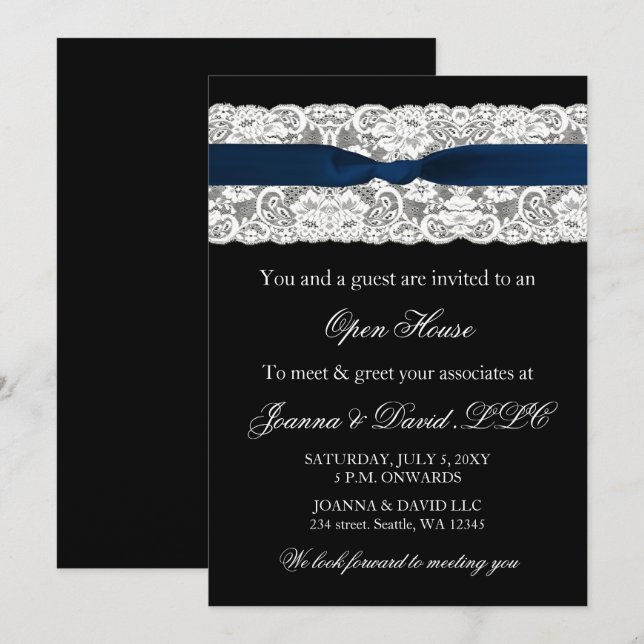 Elégant Stylish Navy Invitation d'entreprise (Devant / Derrière)