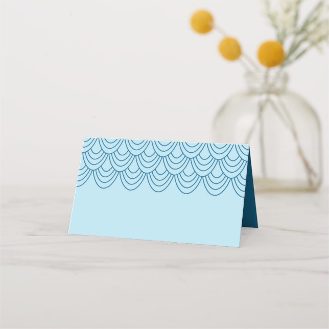 Elegant Stylish Outline Blue Geometric Place Card (Front)