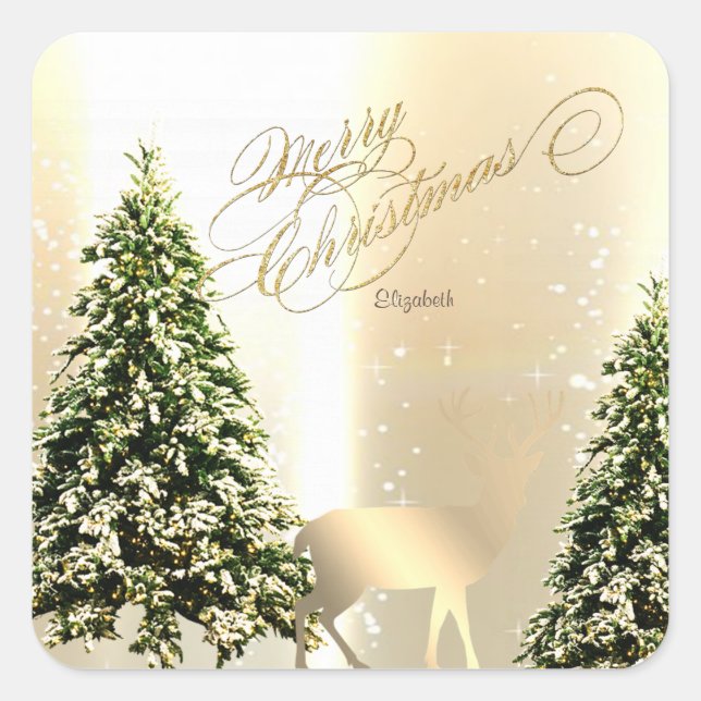Elegant,Stylish Pine Trees,Christmas Reindeer Square Sticker (Front)