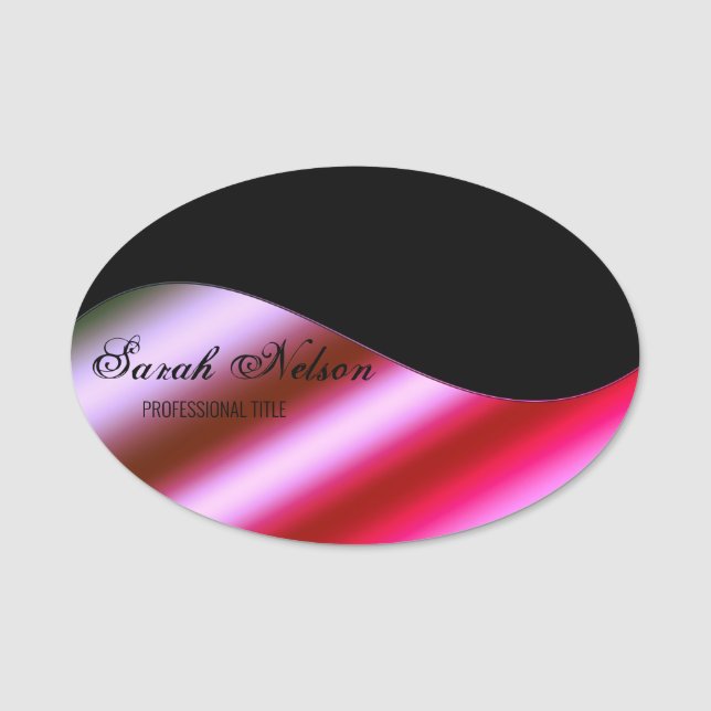 Elegant Stylish Pink Black Name Tag (Front)