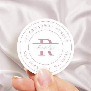 Elegant stylish pink minimalist return address  classic round sticker