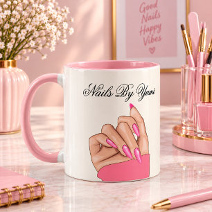 Elegant Stylish Pink Nails Script Beauty Salon Mug