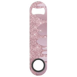 Elegant stylish pink rose gold glitter drips bar key