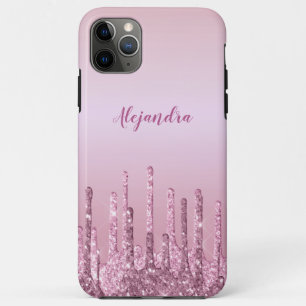 Elegant stylish pink rose gold glitter drips iPhone 11 pro max case