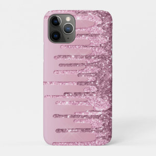 Elegant stylish pink rose gold glitter drips iPhone 11 pro case