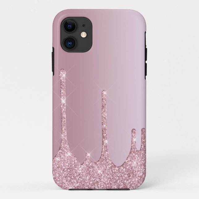 Elegant stylish pink rose gold glitter drips Case-Mate iPhone case (Back)