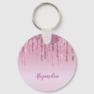 Elegant stylish pink rose gold glitter drips keychain