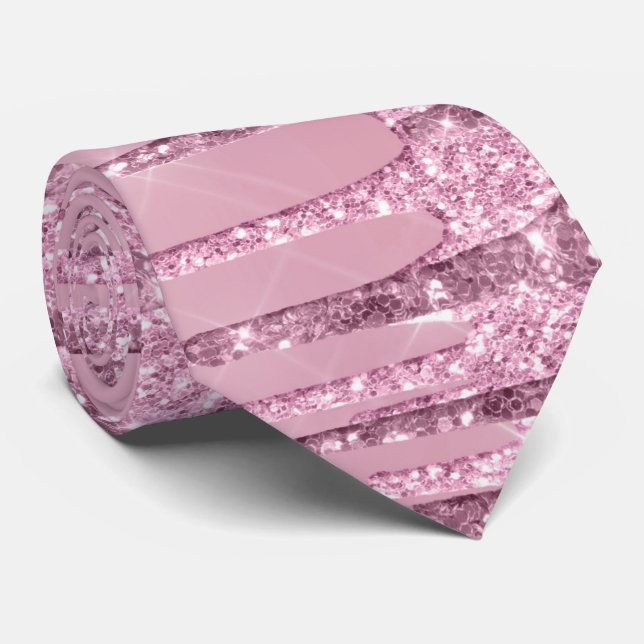 Elegant stylish pink rose gold glitter drips tie (Rolled)