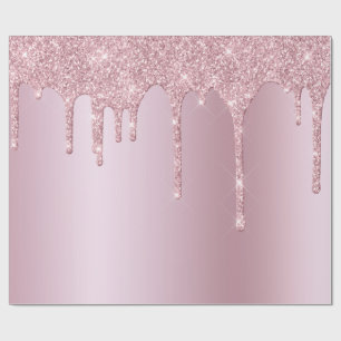 Elegant stylish pink rose gold glitter drips wrapping paper