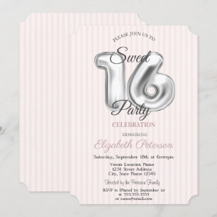 Elegant Stylish Pink Striped Sweet 16 Invitation