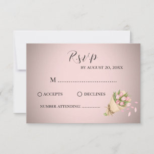 Elegant stylish Pink Tulips Bouquet Wedding RSVP Card