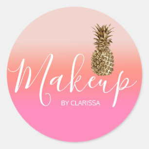 Elegant stylish pretty gold pineapple makeup classic round sticker