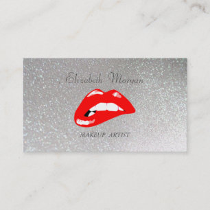 Elegant Stylish Proffesional Silver Glitter-Lips Business Card