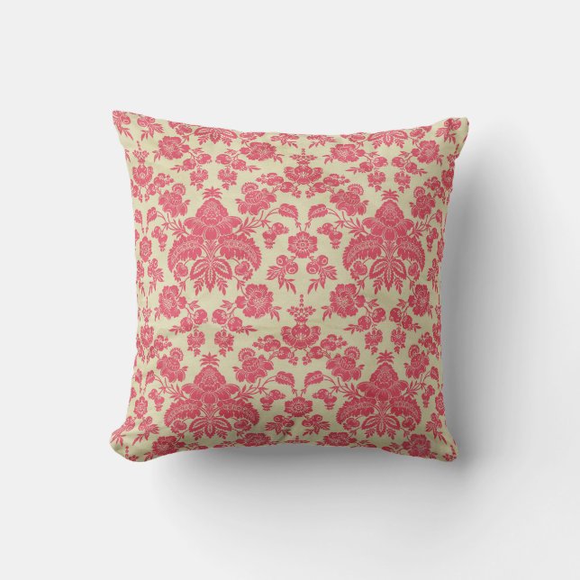 Elegant stylish raspberry damask inspired pattern  throw pillow (Front)