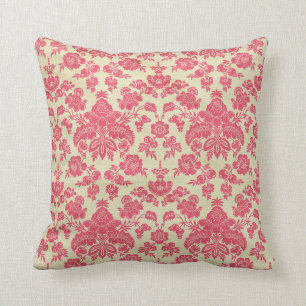 Elegant stylish raspberry damask inspired pattern throw pillow