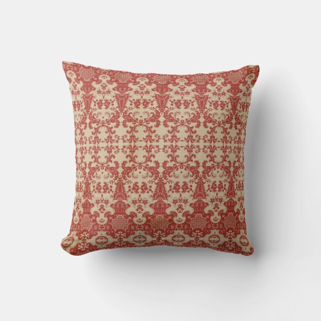 Elegant stylish red damask inspired pattern   throw pillow (Front)
