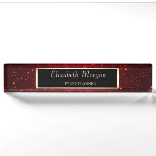 Elegant Stylish Red Glitter Bokeh, Frame Nameplate