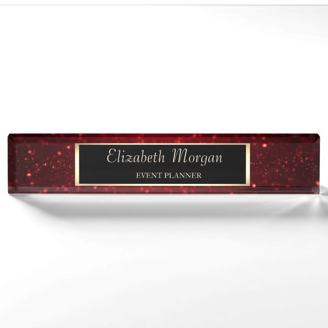 Elegant Stylish Red Glitter Bokeh, Frame Nameplate (Front)