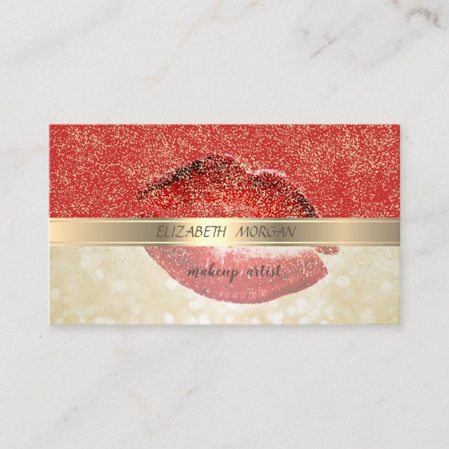Elegant Stylish,Red,Gold Confetti,Lips,Bokeh Business Card (Front)