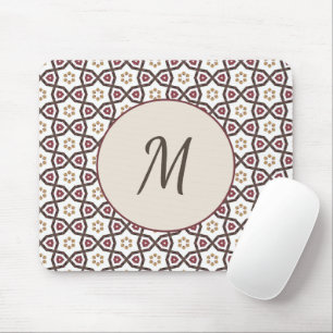 Elegant Stylish Red White Pattern Monogram Mouse Pad