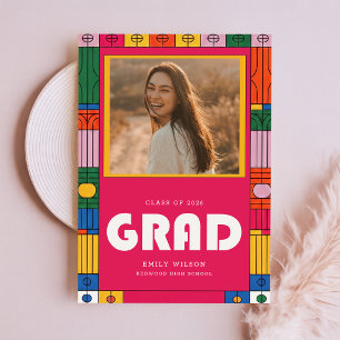 Elegant Stylish Retro Script Grad Photo Graduation Thank You Card