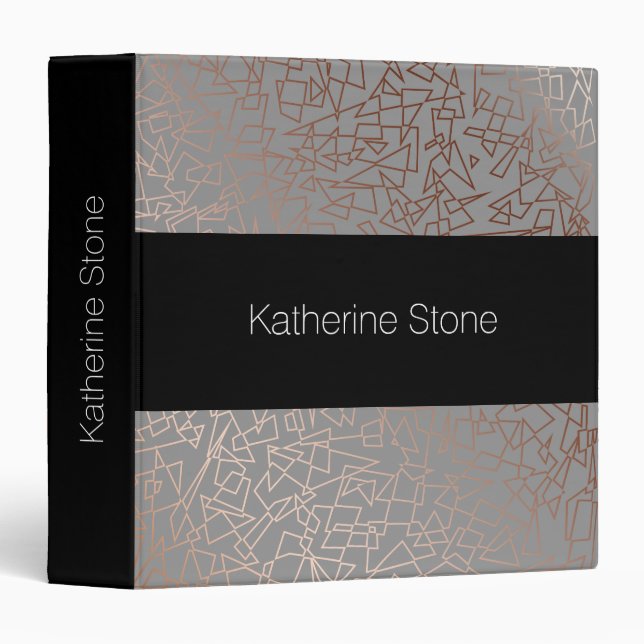 Elegant stylish rose gold geometric pattern grey binder (Front/Spine)