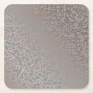 Elegant stylish rose gold geometric pattern grey square paper coaster