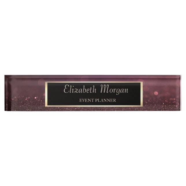 Elegant Stylish Rose Gold Glitter Bokeh , Frame Nameplate (Front)