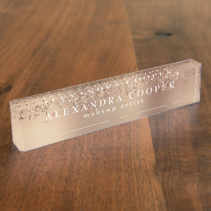 Elegant stylish rose gold glitter makeup artist nameplate