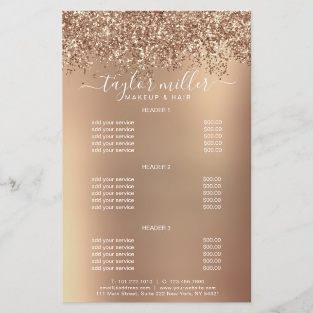 Elegant stylish rose gold glitter makeup & hair  flyer (Front)