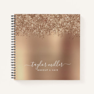 Elegant stylish rose gold glitter makeup & hair notebook