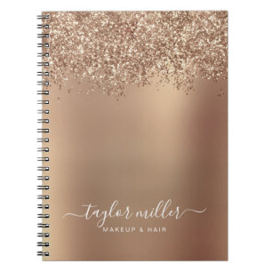 Elegant stylish rose gold glitter makeup & hair notebook