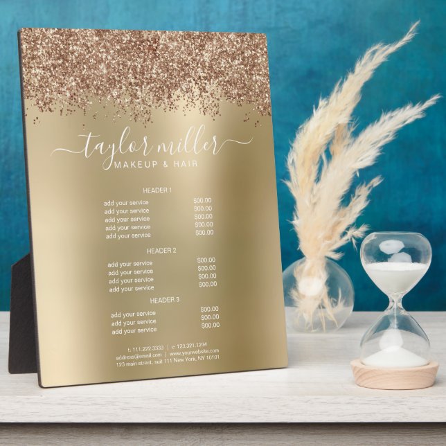 Elegant stylish rose gold glitter makeup & hair  plaque (Side)