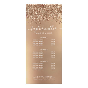 Elegant stylish rose gold glitter makeup & hair rack card