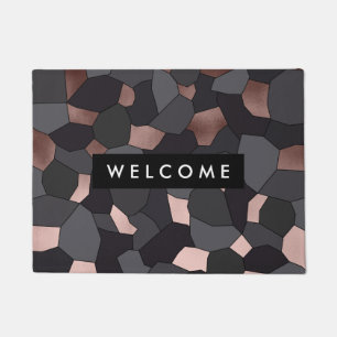 Elegant stylish rose gold grey and black mosaic doormat