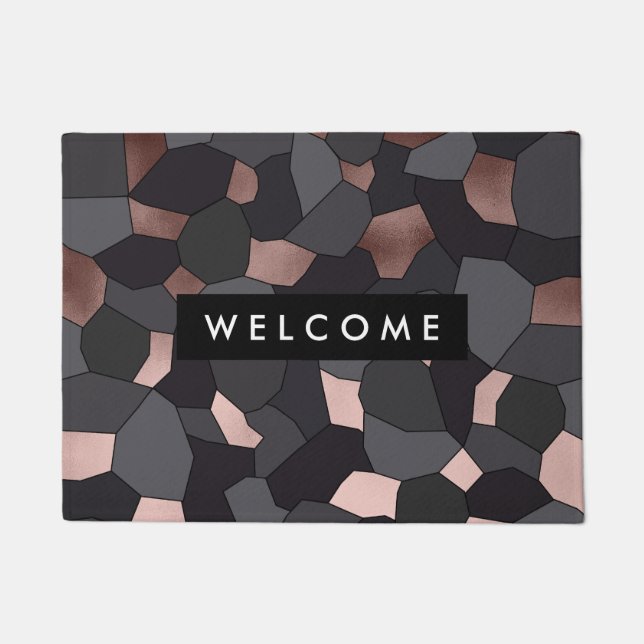 Elegant stylish rose gold grey and black mosaic doormat (Front)