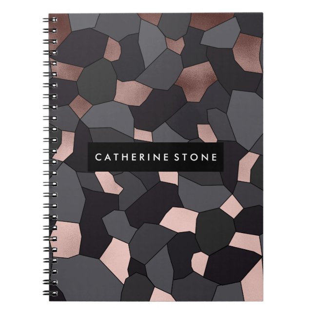 Elegant stylish rose gold grey and black mosaic notebook (Front)