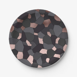 Elegant stylish rose gold grey and black mosaic paper plate