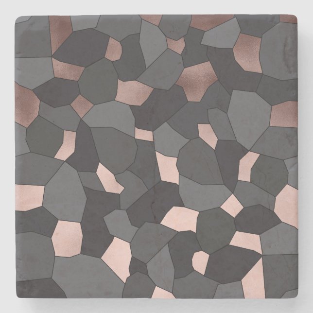 Elegant stylish rose gold grey and black mosaic stone coaster (Front)
