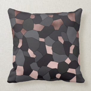 Elegant stylish rose gold grey and black mosaic throw pillow
