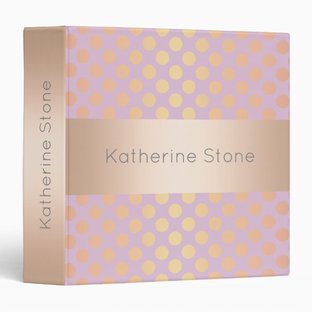 Elegant stylish rose gold polka dots pattern pink binder (Front/Spine)