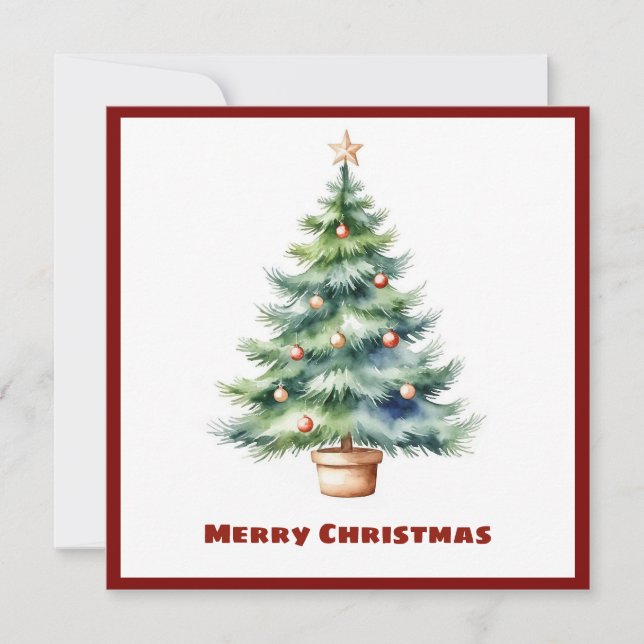 Elegant Stylish Rustic Watercolor Christmas Tree  Holiday Card (Front)