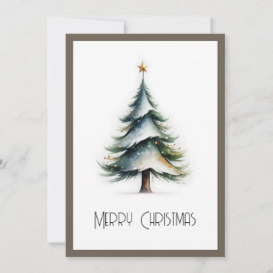 Elegant Stylish Rustic Watercolor Christmas Tree  Holiday Card