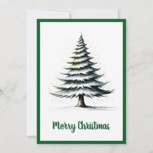 Elegant Stylish Rustic Watercolor Christmas Tree  Holiday Card